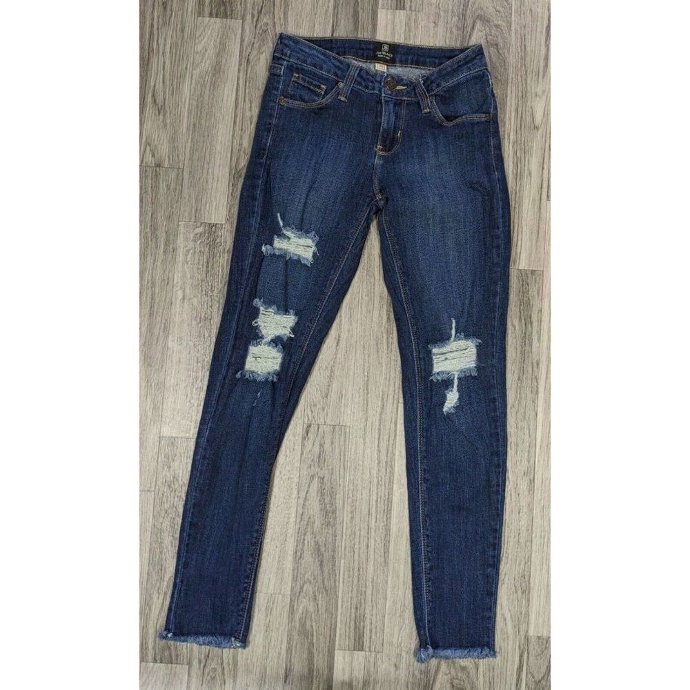 Just Black Womens Size 24 Fringe Hem Pockets Distressed Denim Blue Jeans‎